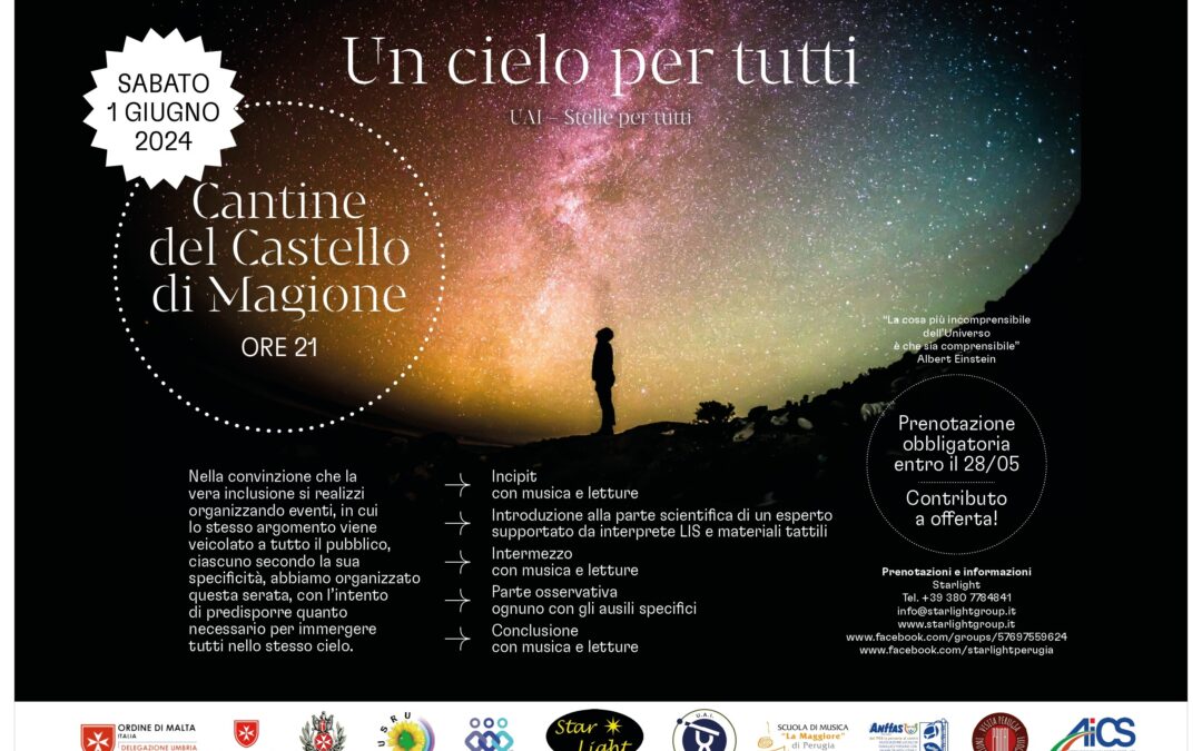 Perugia, “Un cielo per tutti”, evento inclusivo di osservazione del cielo