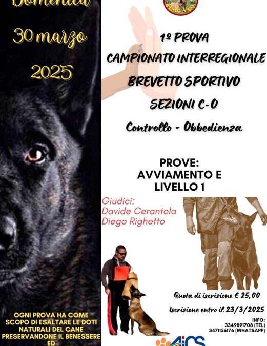 Cinofilia, 1° prova di campionato interregionale Brevetto sportivo