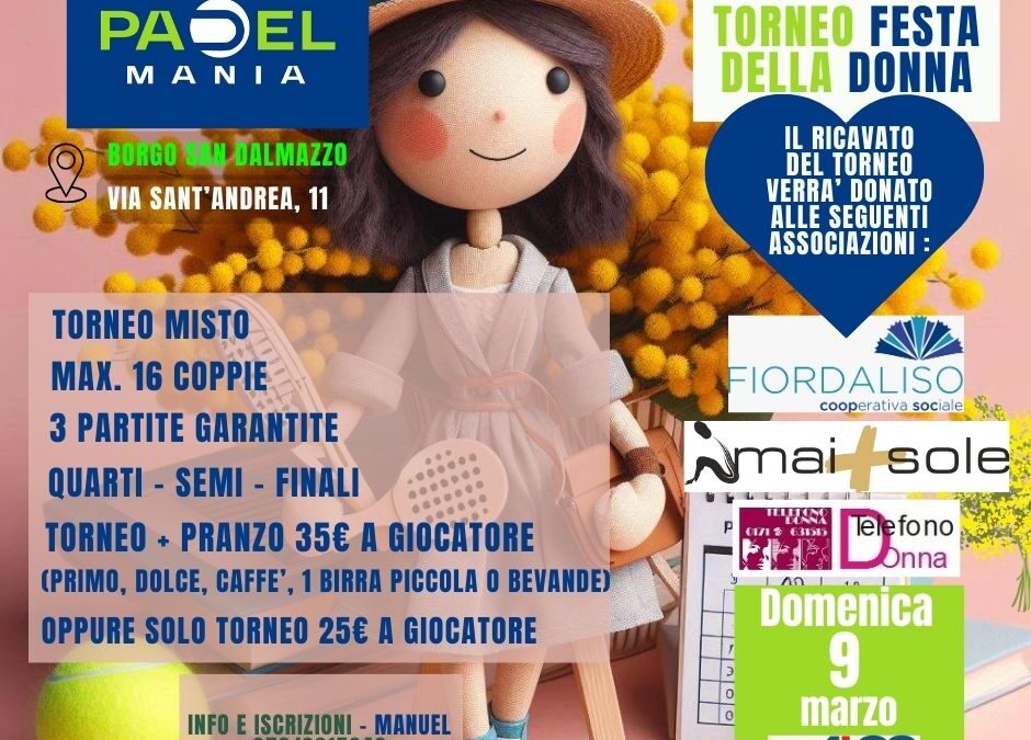 Cuneo, 8 marzo: torneo di Padel misto e solidale